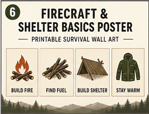 Outdoor Skills & Bushcraft Poster Set • 14 Printable Survival Posters • Camping, Navigation, Firecraft, Shelter, Emergency Wall Art — image 6 of 7